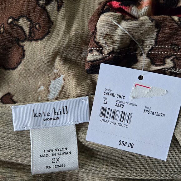 NWT KATE HILL Coral & Brown  Patterned Top 2X - Picture 3 of 3